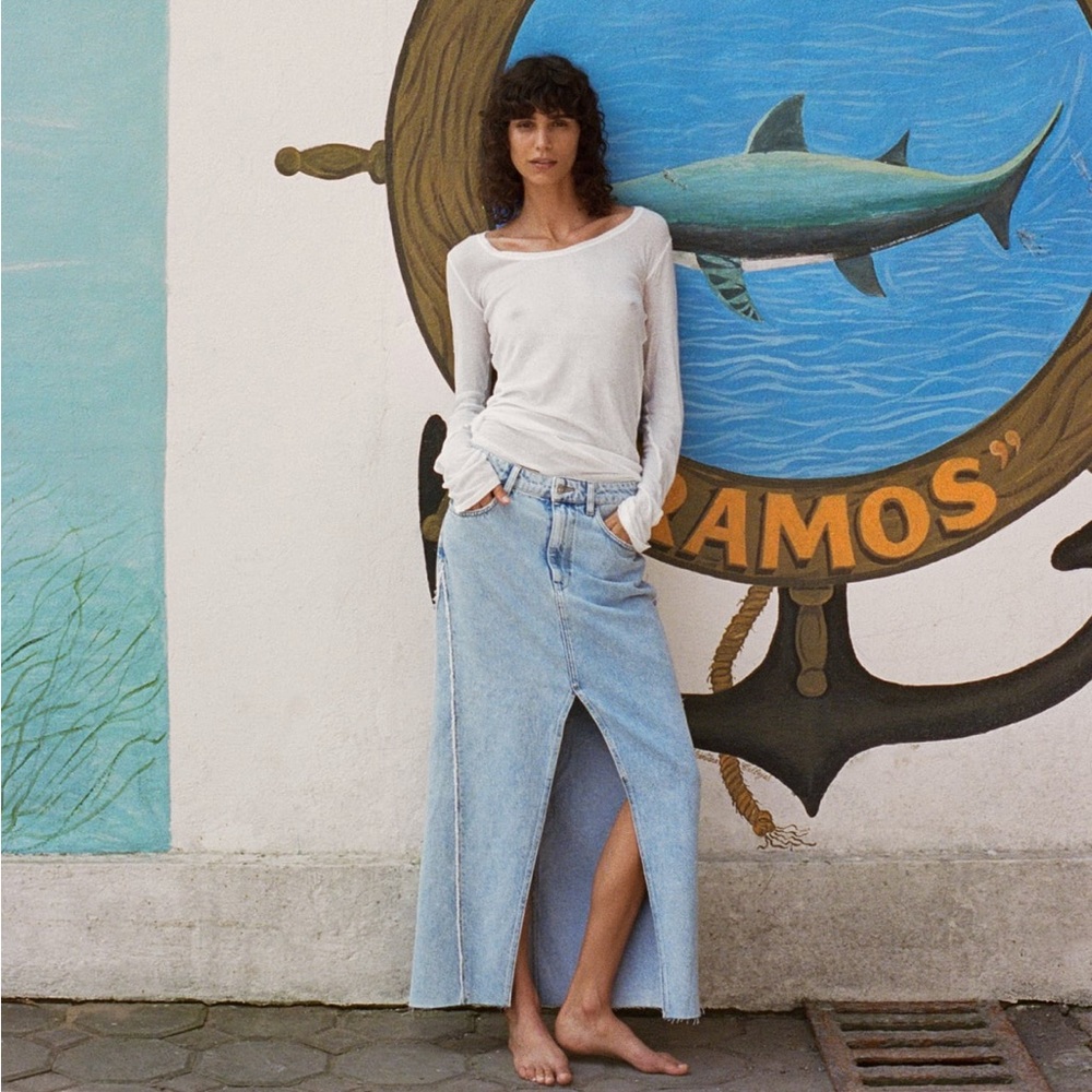 Zara Denim Midi Maxi Skirt with slit